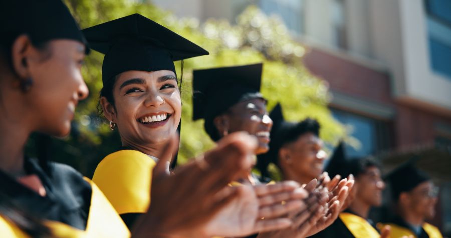 People, students and applause at university for graduation